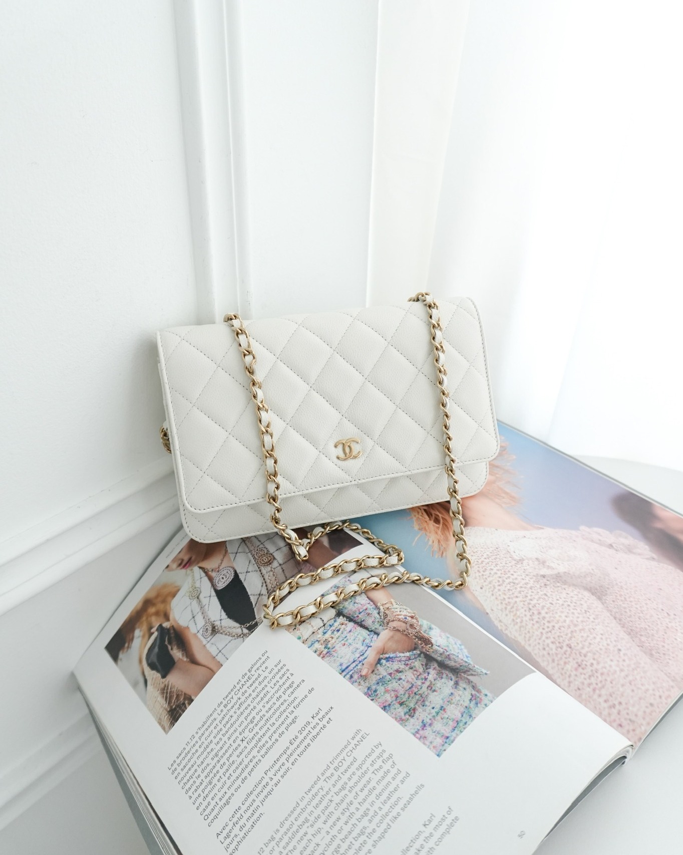 Chanel Quilted Classic Wallet on Chain WOC White Caviar