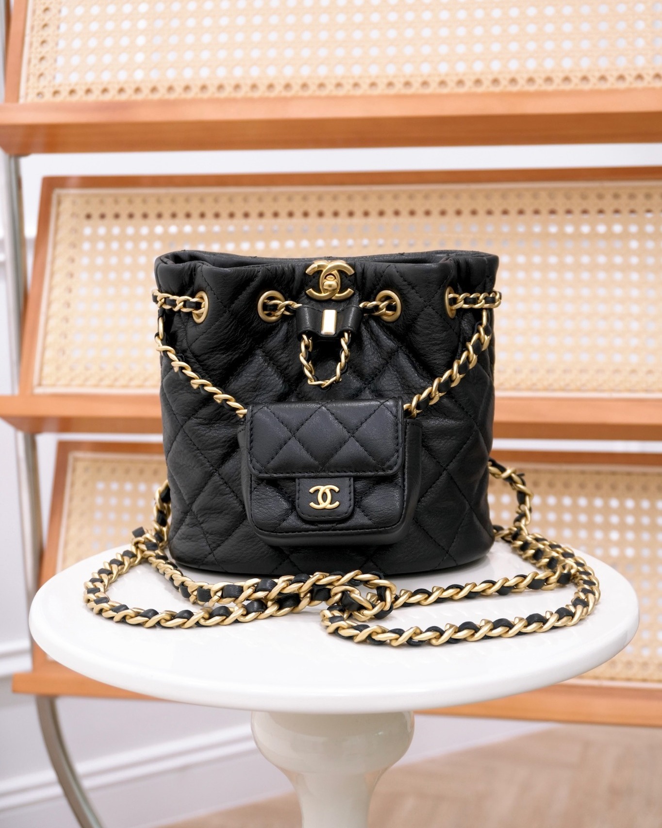 Chanel Mini Backpack Black Crumpled Calfskin Aged 23A