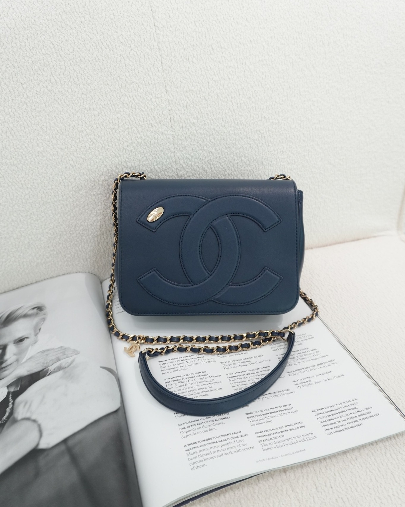 Chanel CC Mania Flap Bag Navy Lambskin