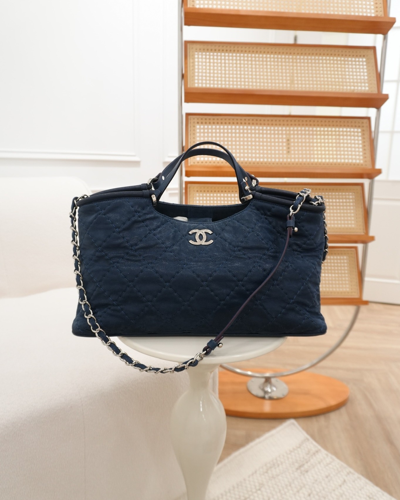 Chanel Small Sea Hit Tote Navy Iridescent Calfskin