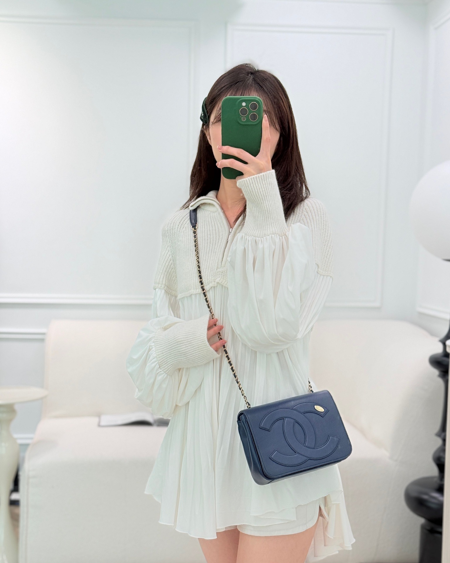 Chanel CC Mania Flap Bag Navy Lambskin