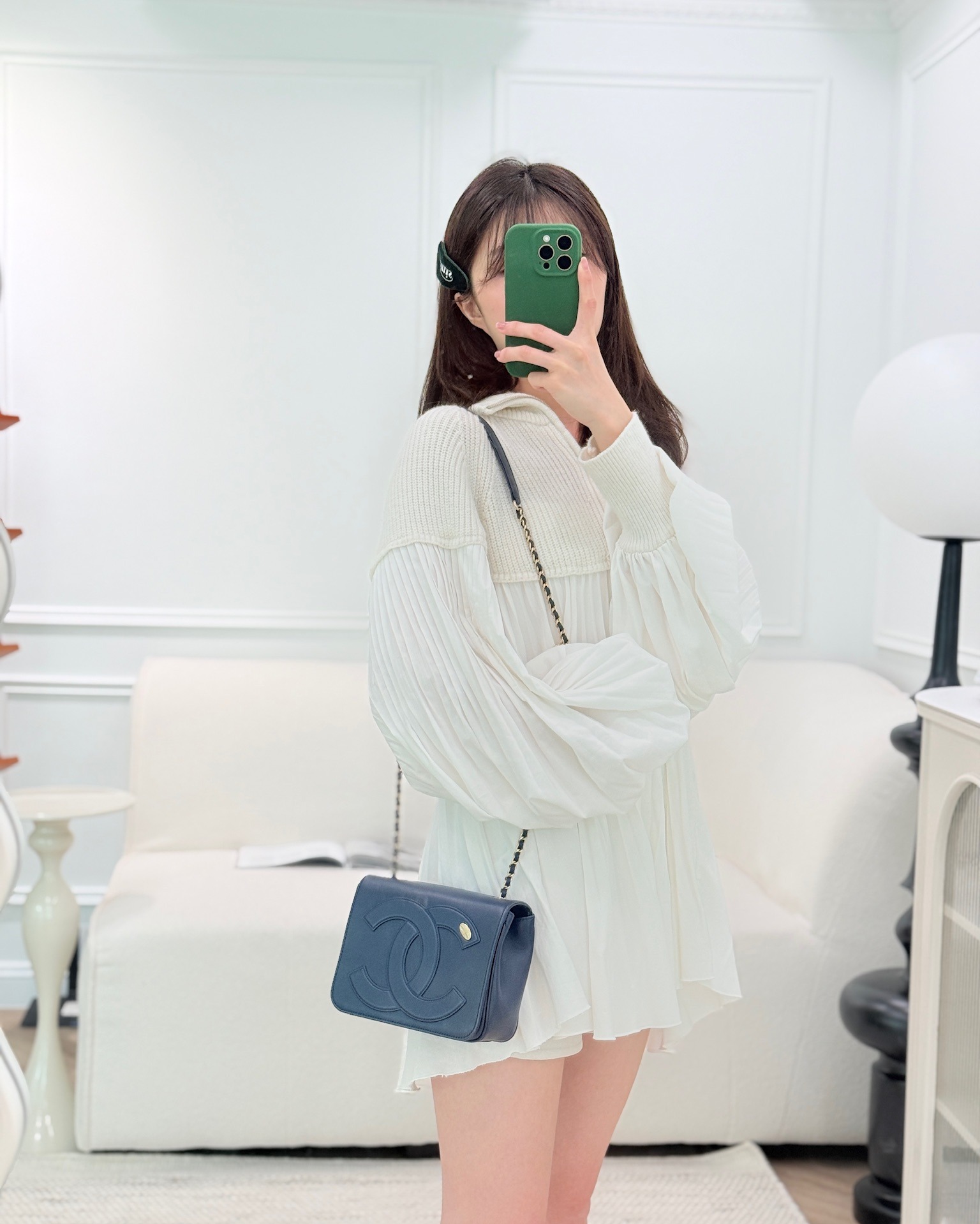 Chanel CC Mania Flap Bag Navy Lambskin