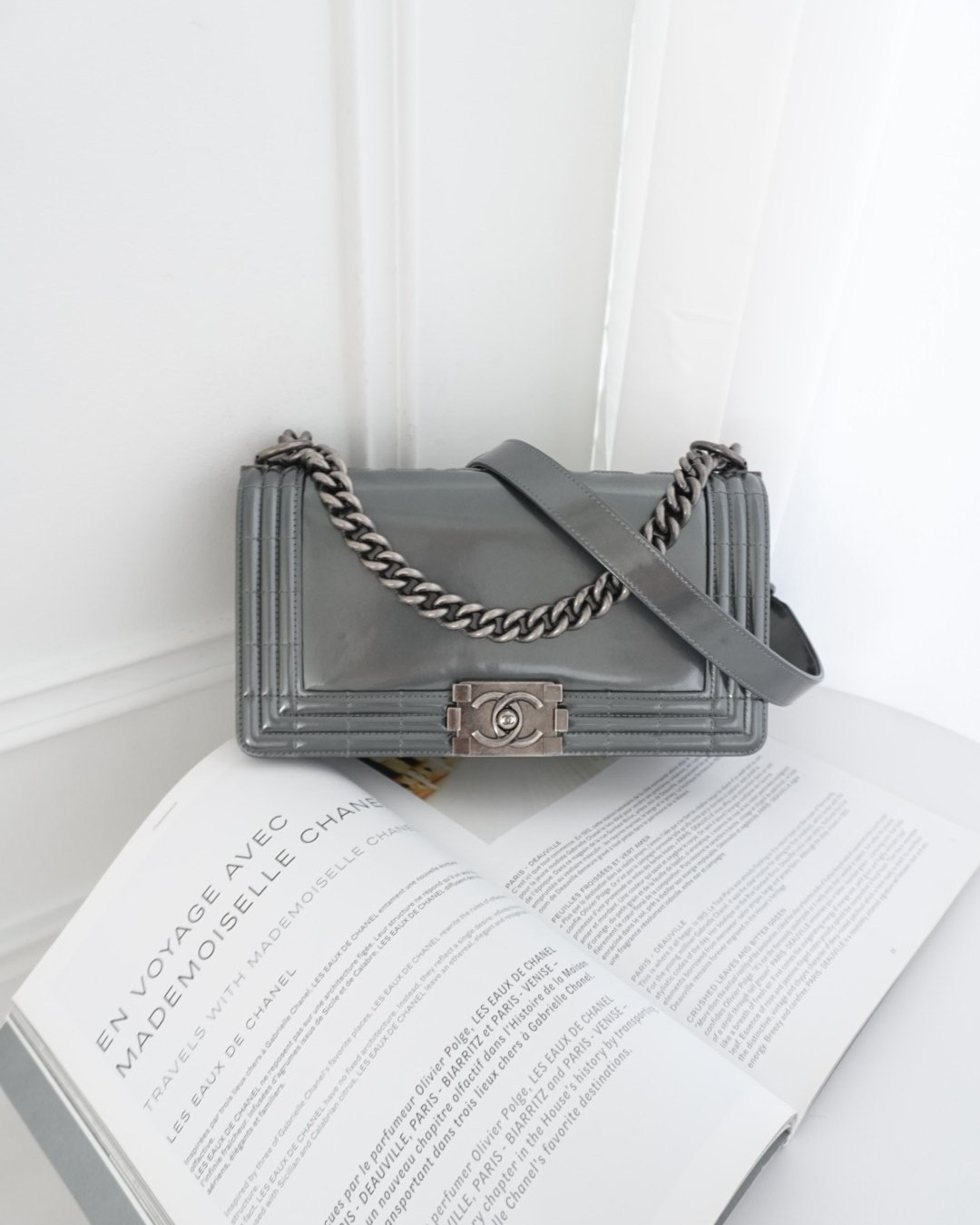 Chanel Medium Boy Metallic Dark Grey Iridescent Glazed Calfskin