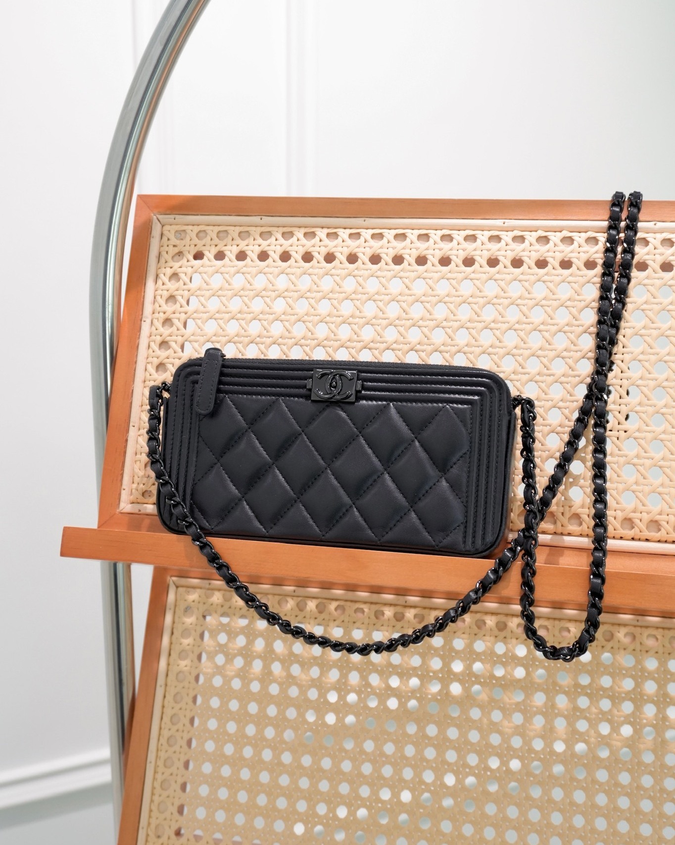 Chanel Boy Double Zip Clutch On Chain So Black Lambskin