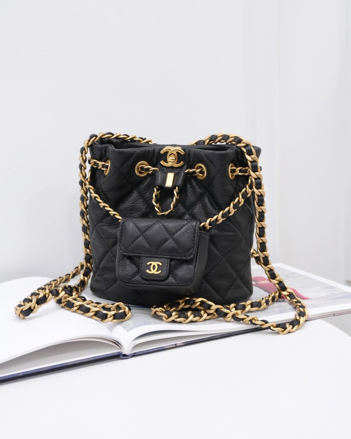 Chanel Mini Backpack Black Crumpled Calfskin Aged 23A