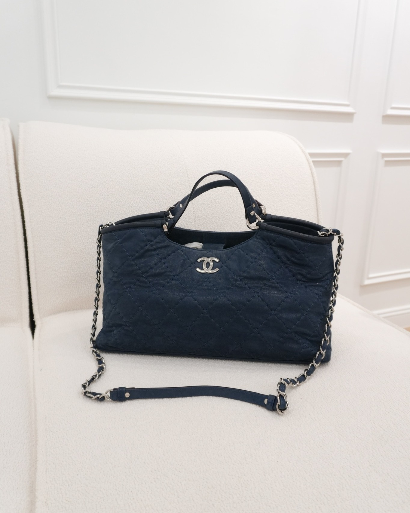 Chanel Small Sea Hit Tote Navy Iridescent Calfskin