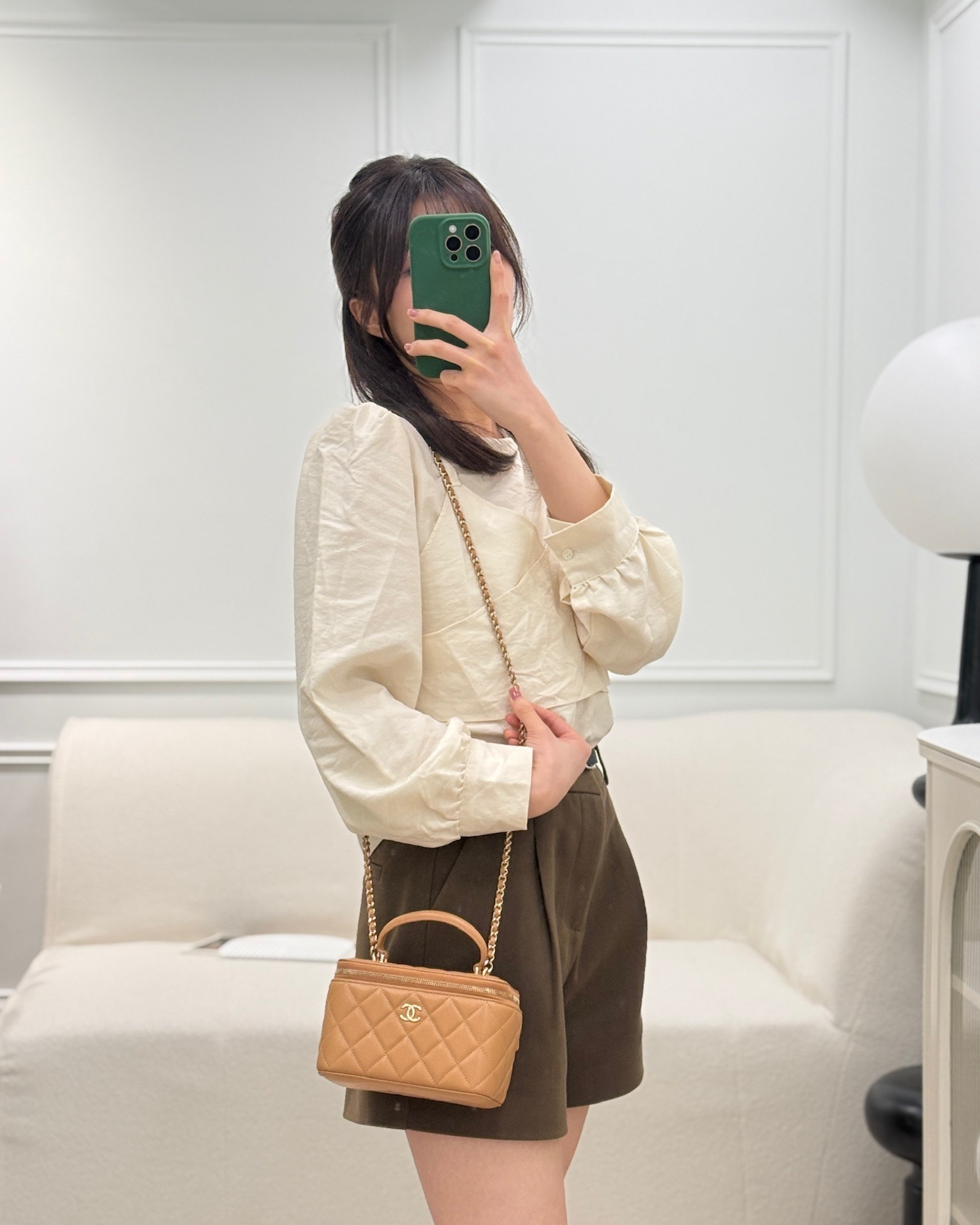 Chanel Top Handle Vanity with Chain Caramel Beige Lambskin