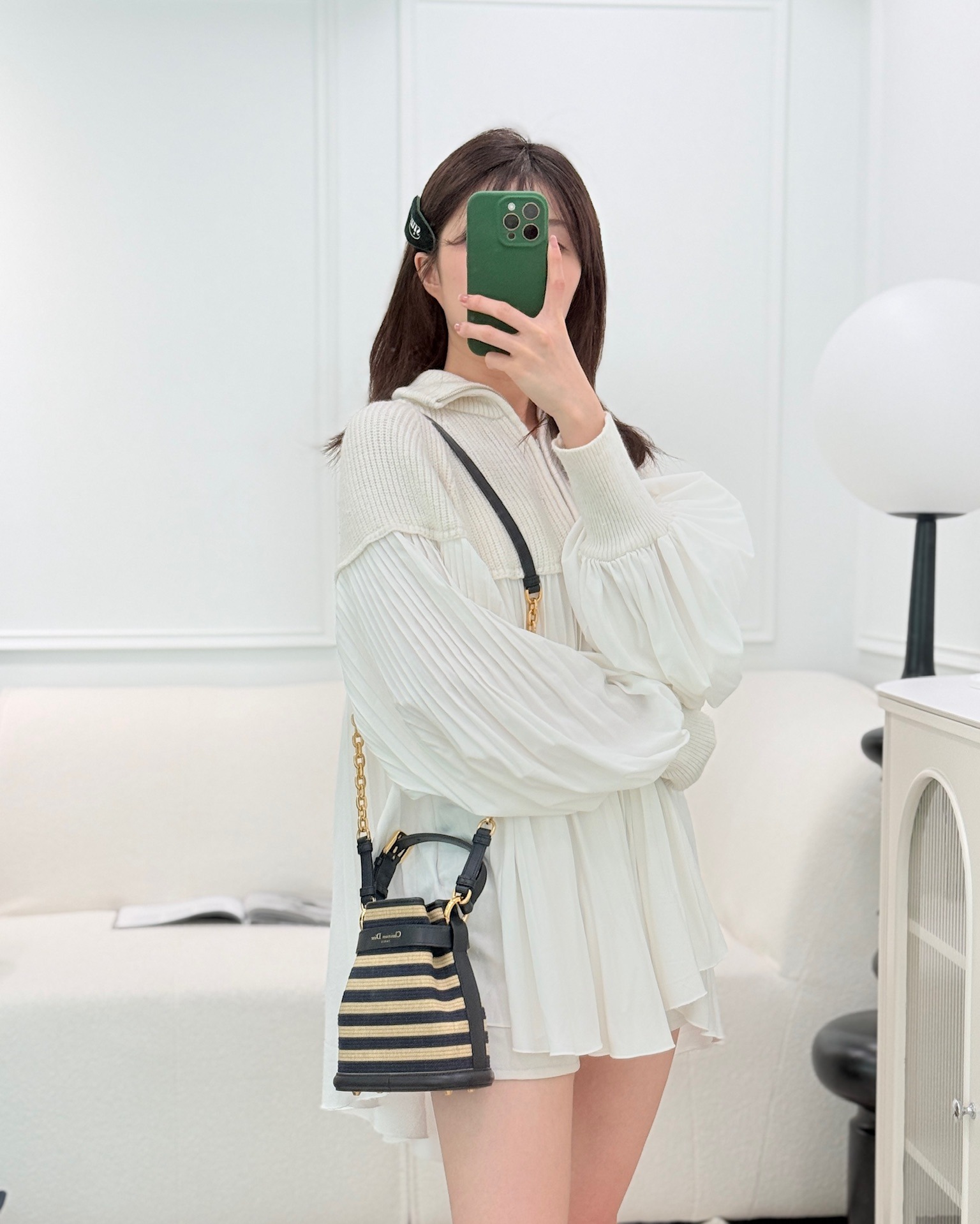 Dior Small C'est Dior Bucket Bag Natural Denim Blue Raffia