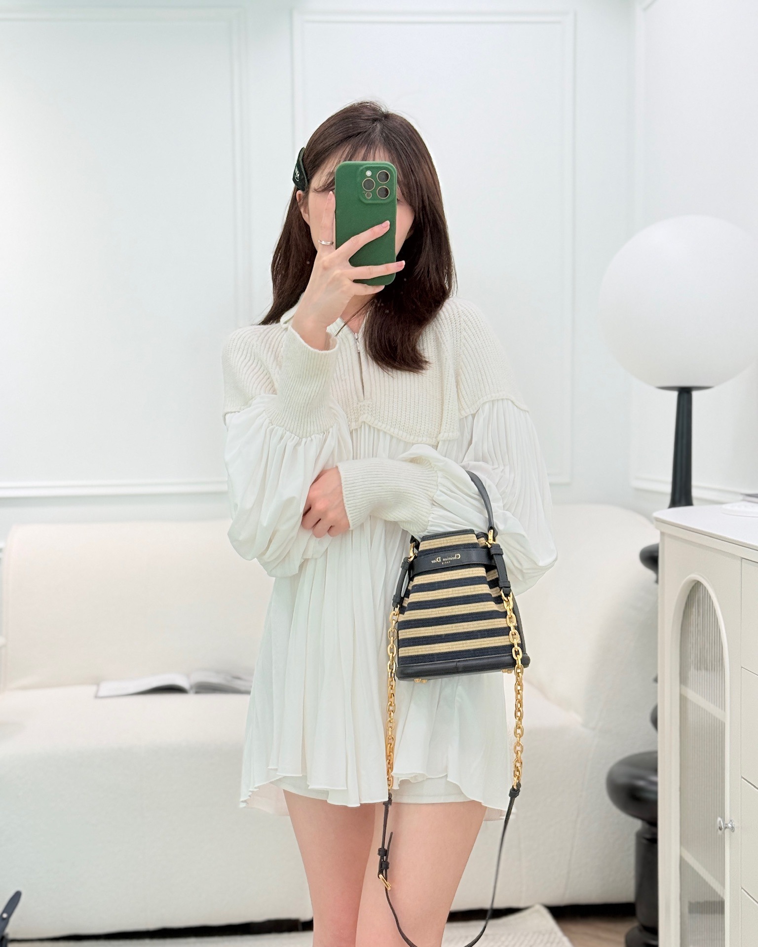 Dior Small C'est Dior Bucket Bag Natural Denim Blue Raffia