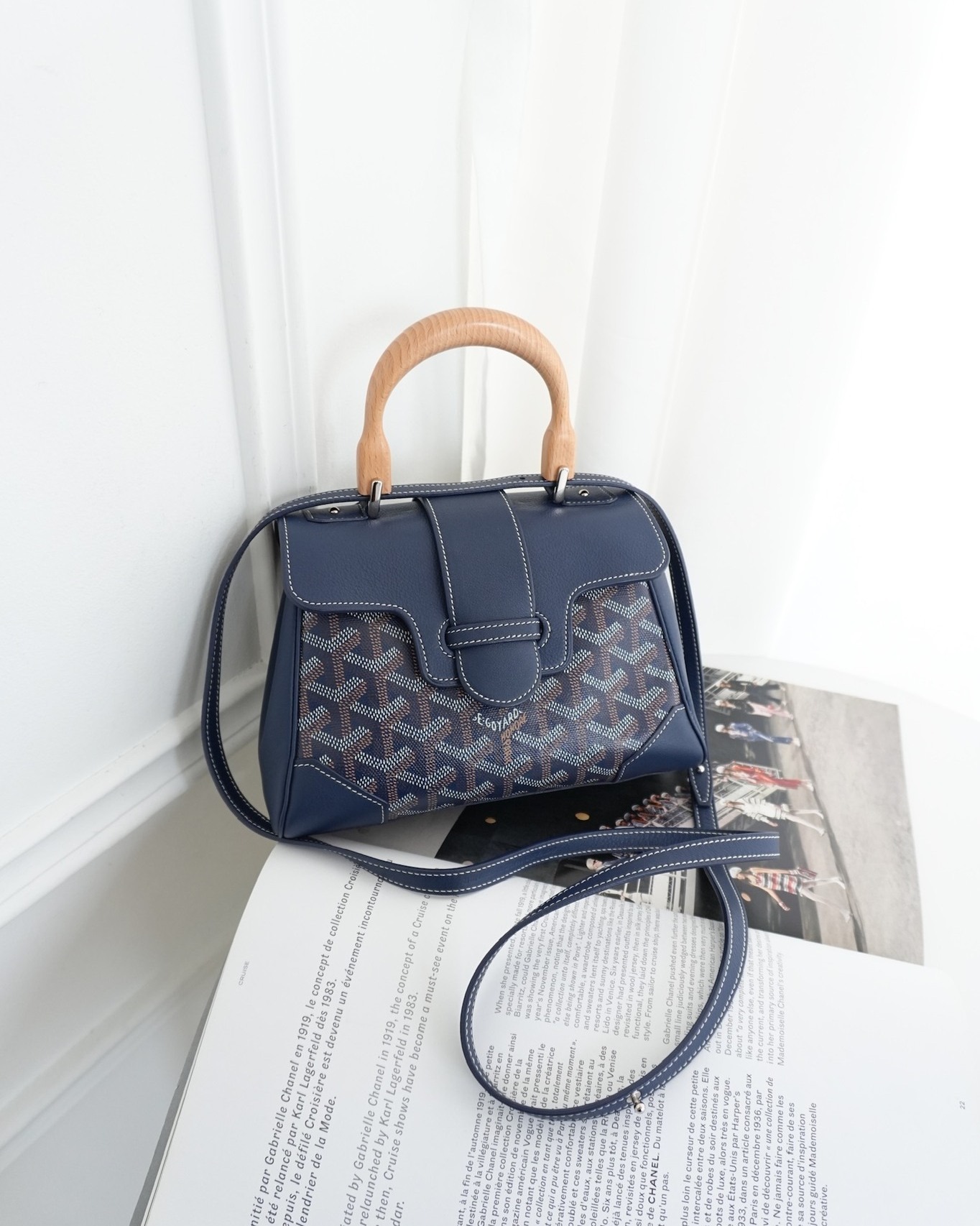 Goyard Saïgon Mini Bag Navy Goyardine Canvas/ Chevroches Calfskin