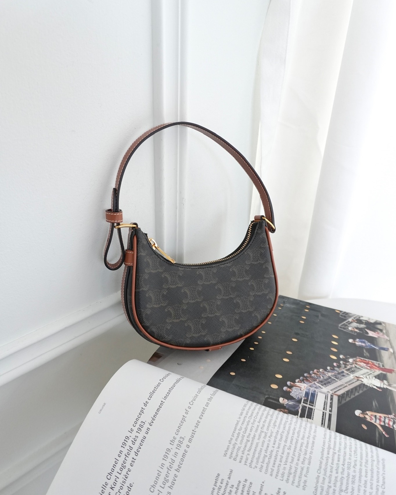 Celine Mini Ava Bag In Triomphe Canvas Calfskin Tan