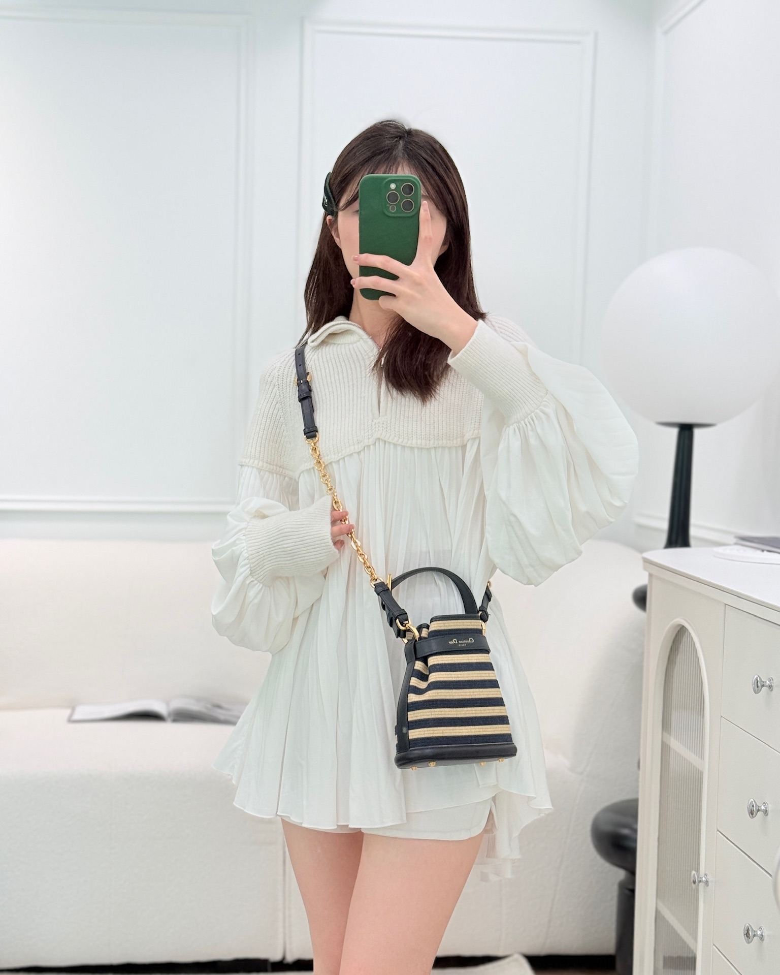 Dior Small C'est Dior Bucket Bag Natural Denim Blue Raffia