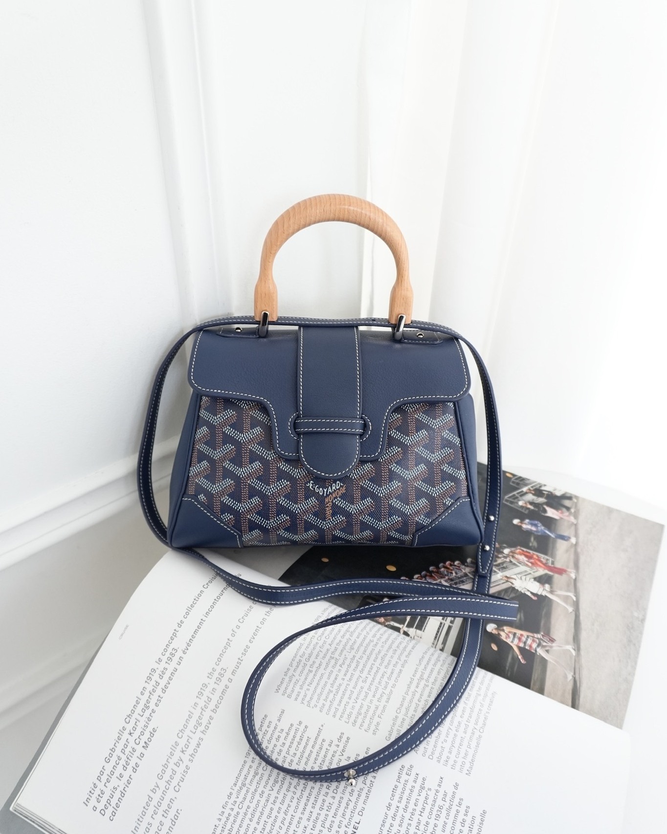 Goyard Saïgon Mini Bag Navy Goyardine Canvas/ Chevroches Calfskin