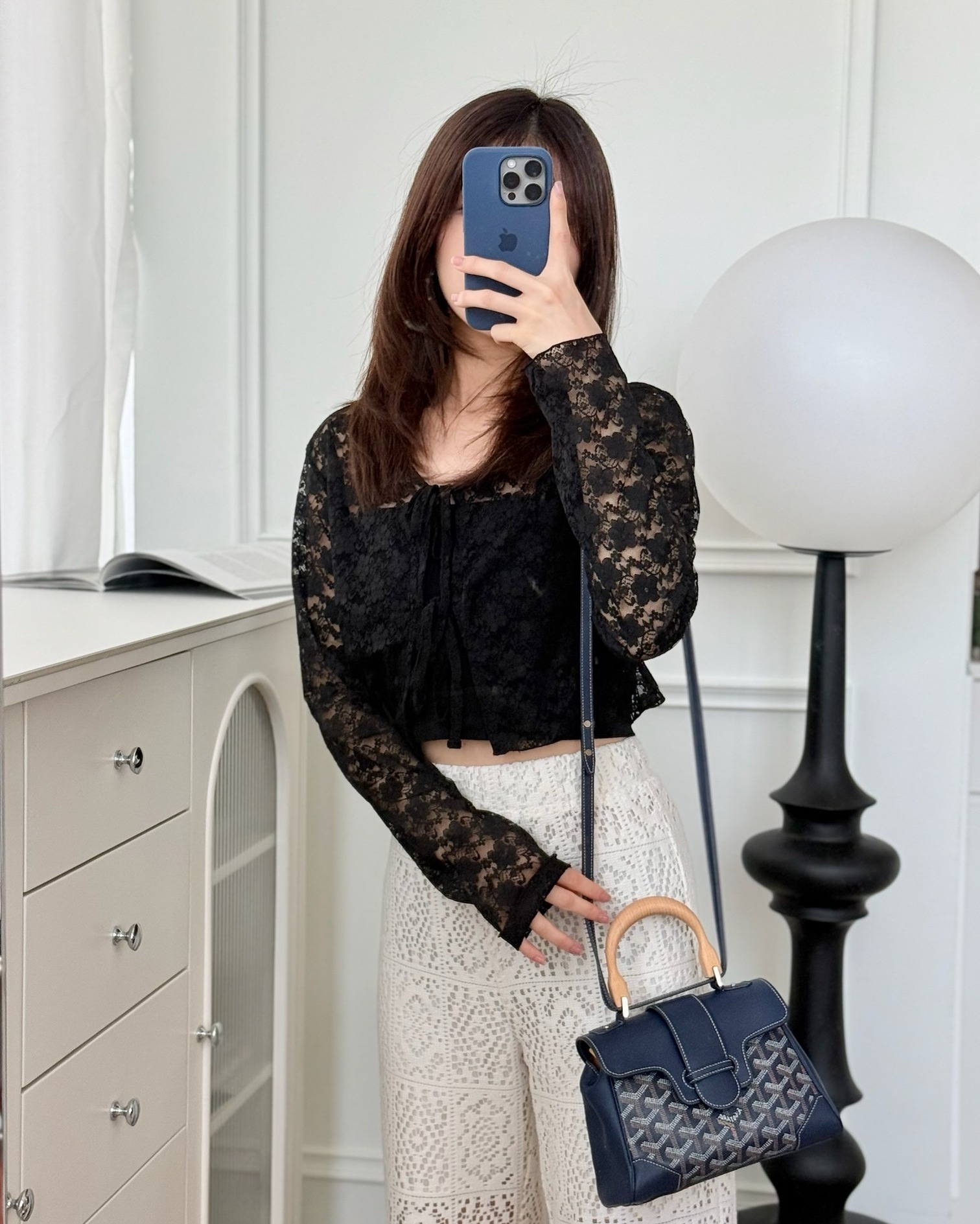 Goyard Saïgon Mini Bag Navy Goyardine Canvas/ Chevroches Calfskin