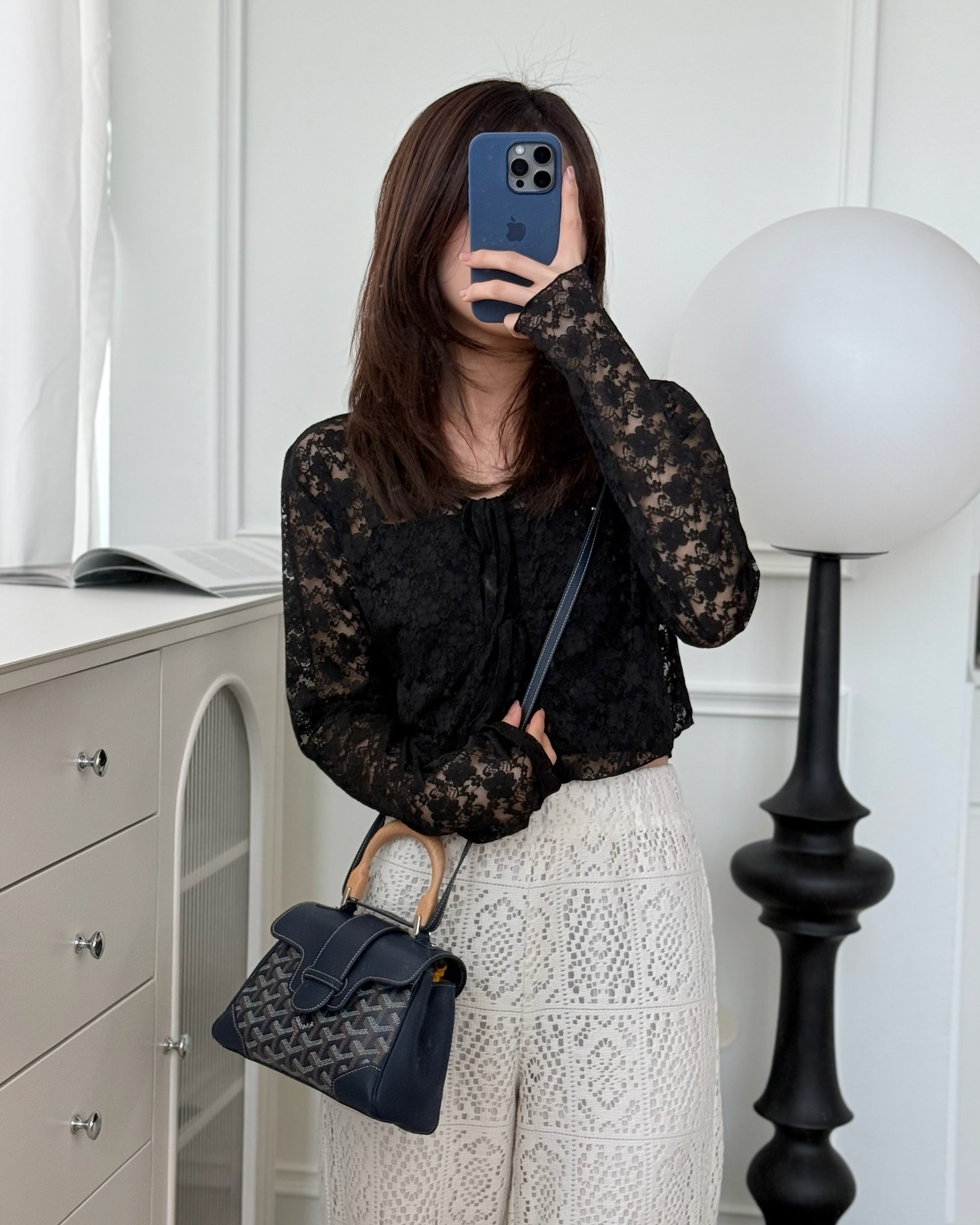 Goyard Saïgon Mini Bag Navy Goyardine Canvas/ Chevroches Calfskin