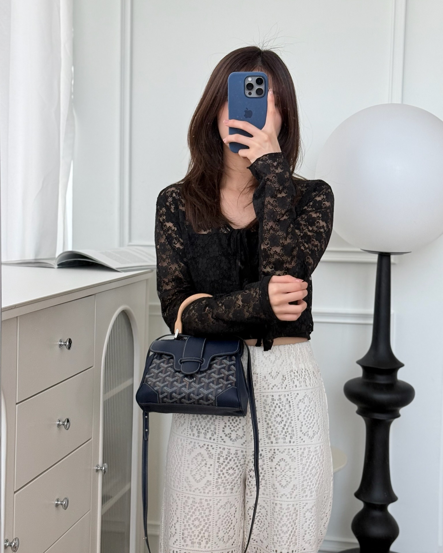 Goyard Saïgon Mini Bag Navy Goyardine Canvas/ Chevroches Calfskin