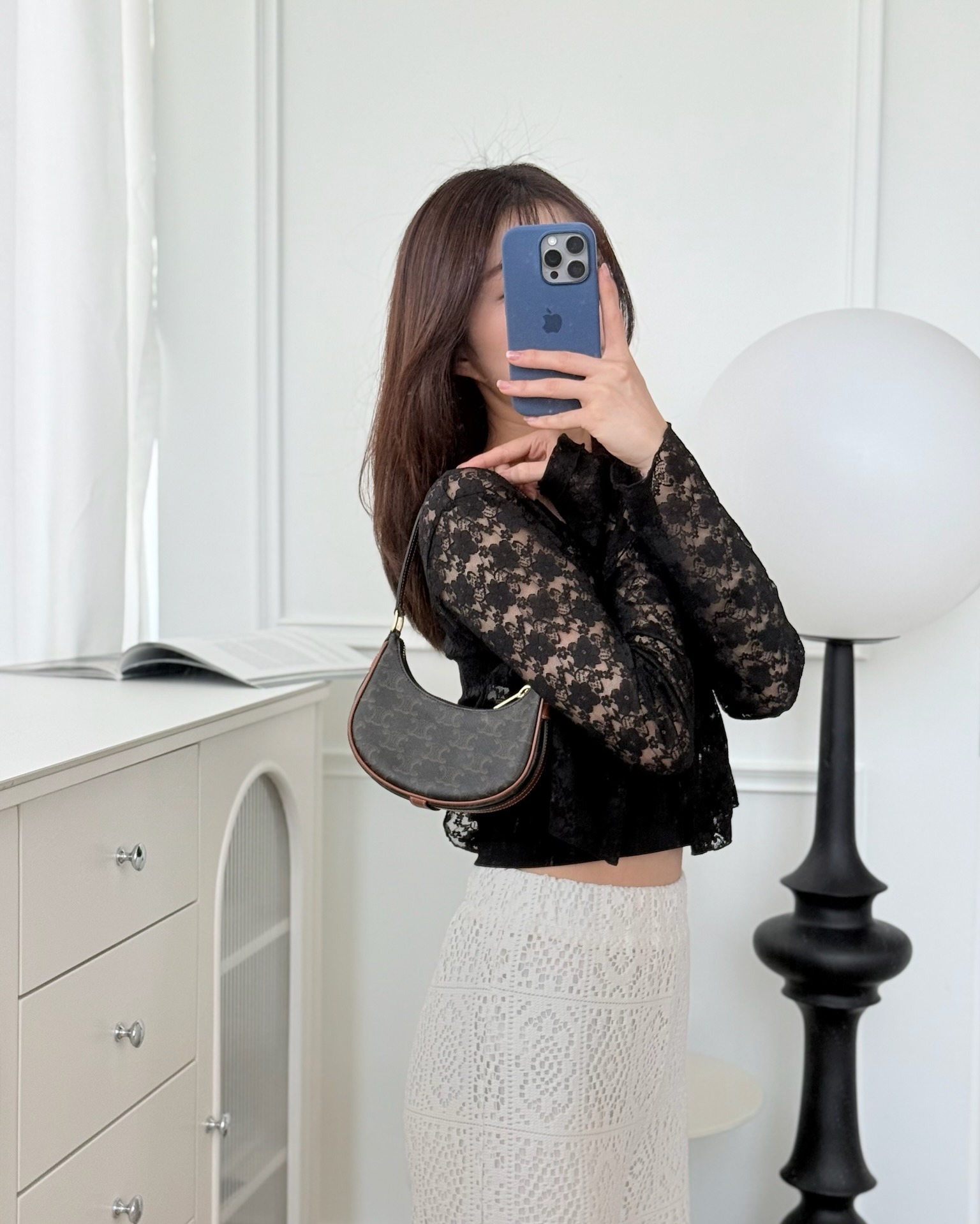 Celine Mini Ava Bag In Triomphe Canvas Calfskin Tan