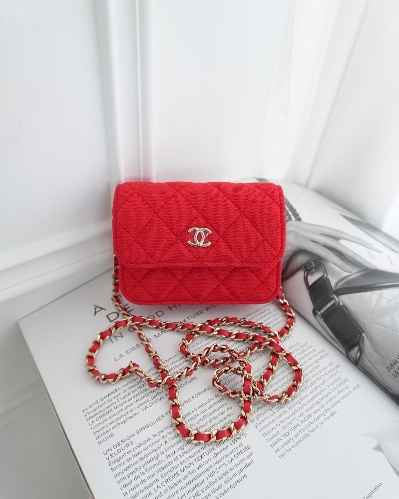 Chanel Mini Clutch With Chain Red Cotton