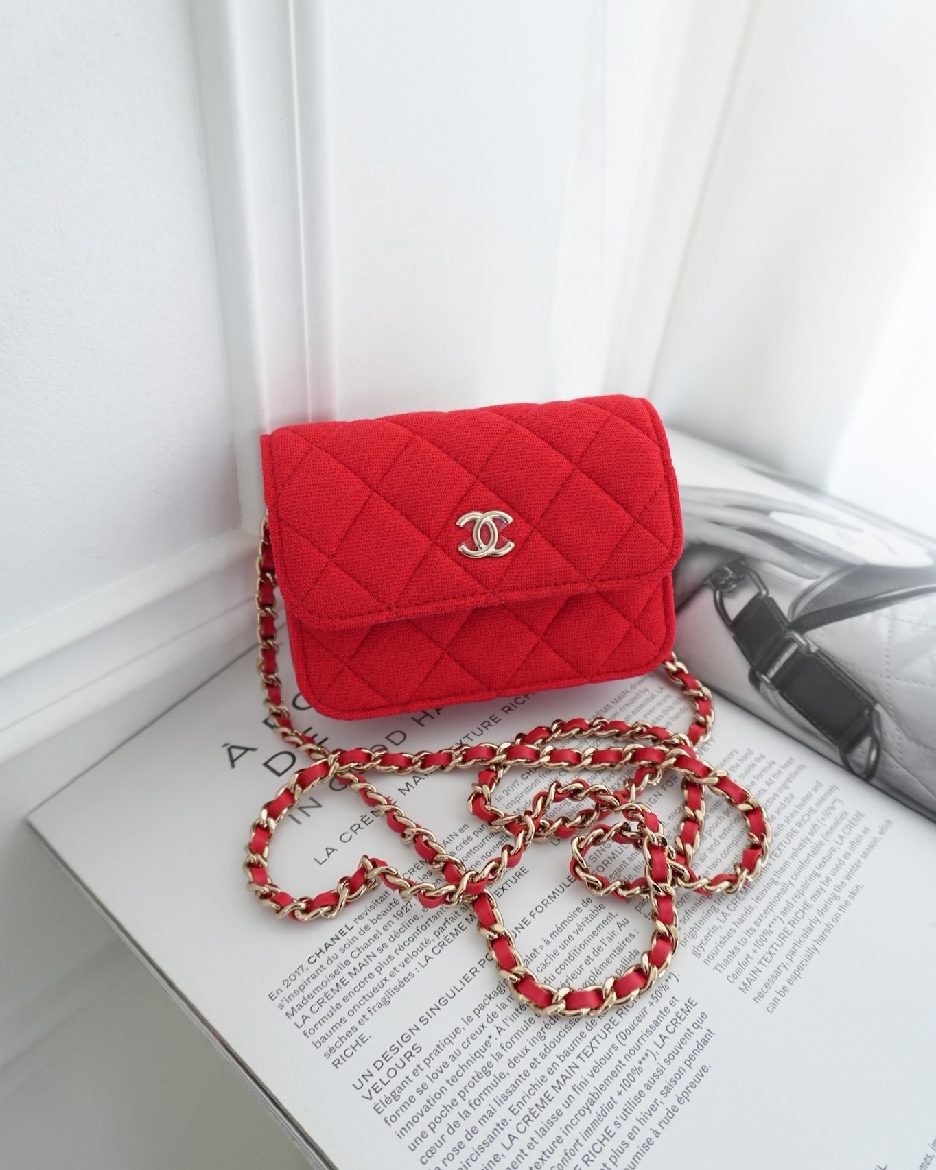 Chanel Mini Clutch With Chain Red Cotton