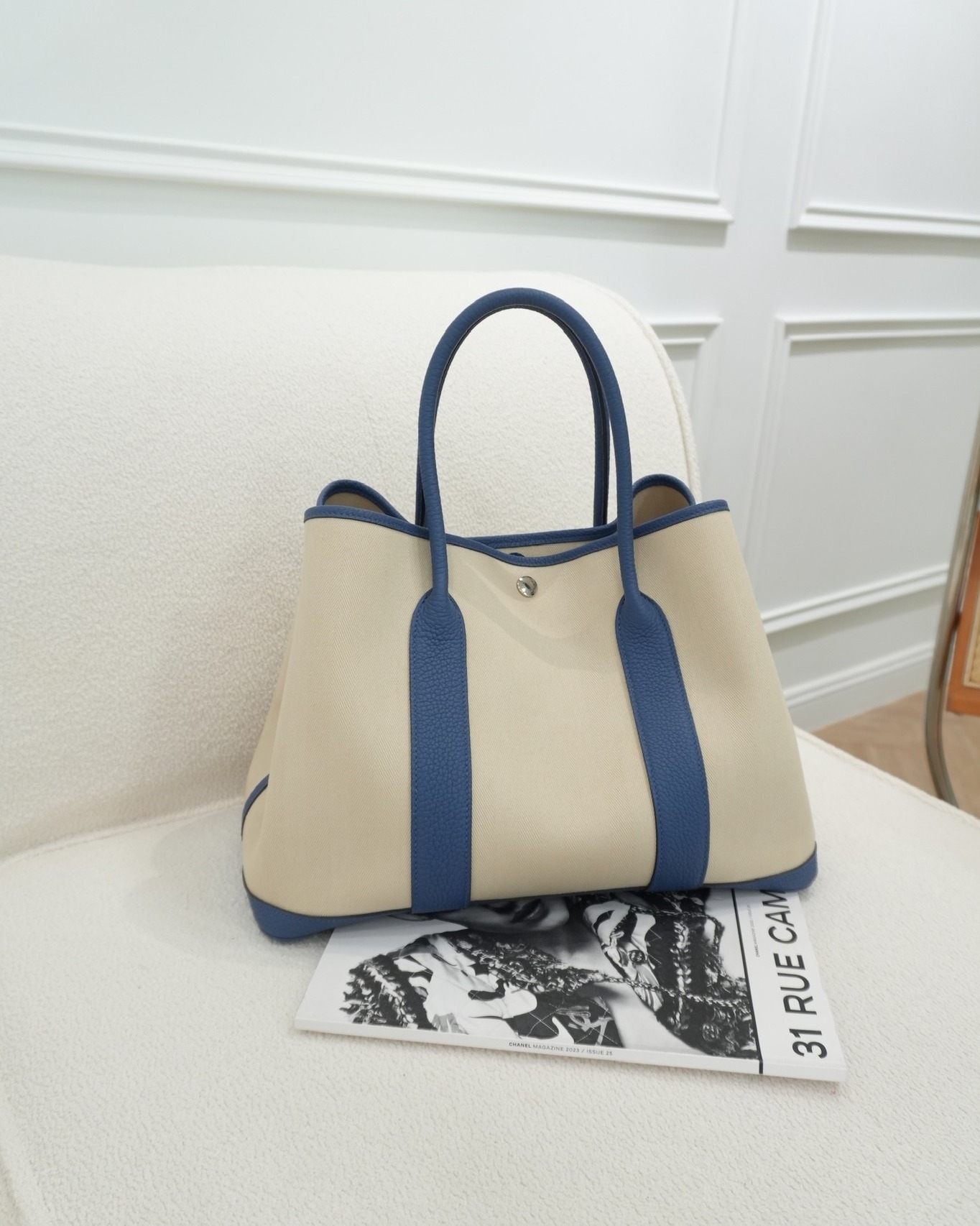 Hermès Garden Party 36 Toile Natural Canvas Blue