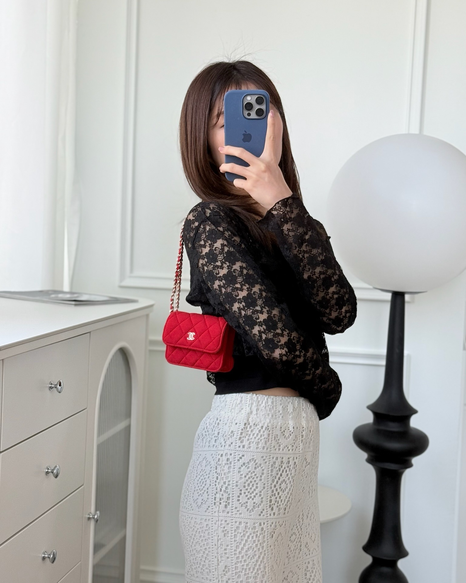 Chanel Mini Clutch With Chain Red Cotton