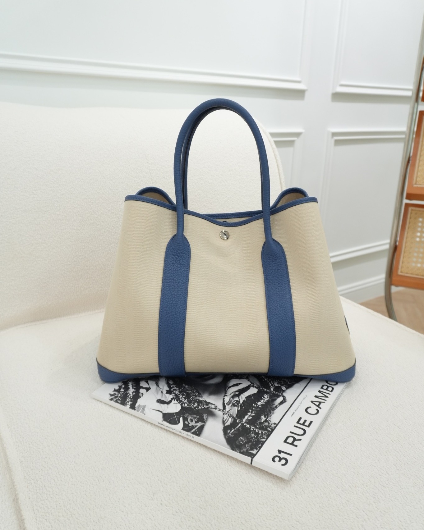 Hermès Garden Party 36 Toile Natural Canvas Blue