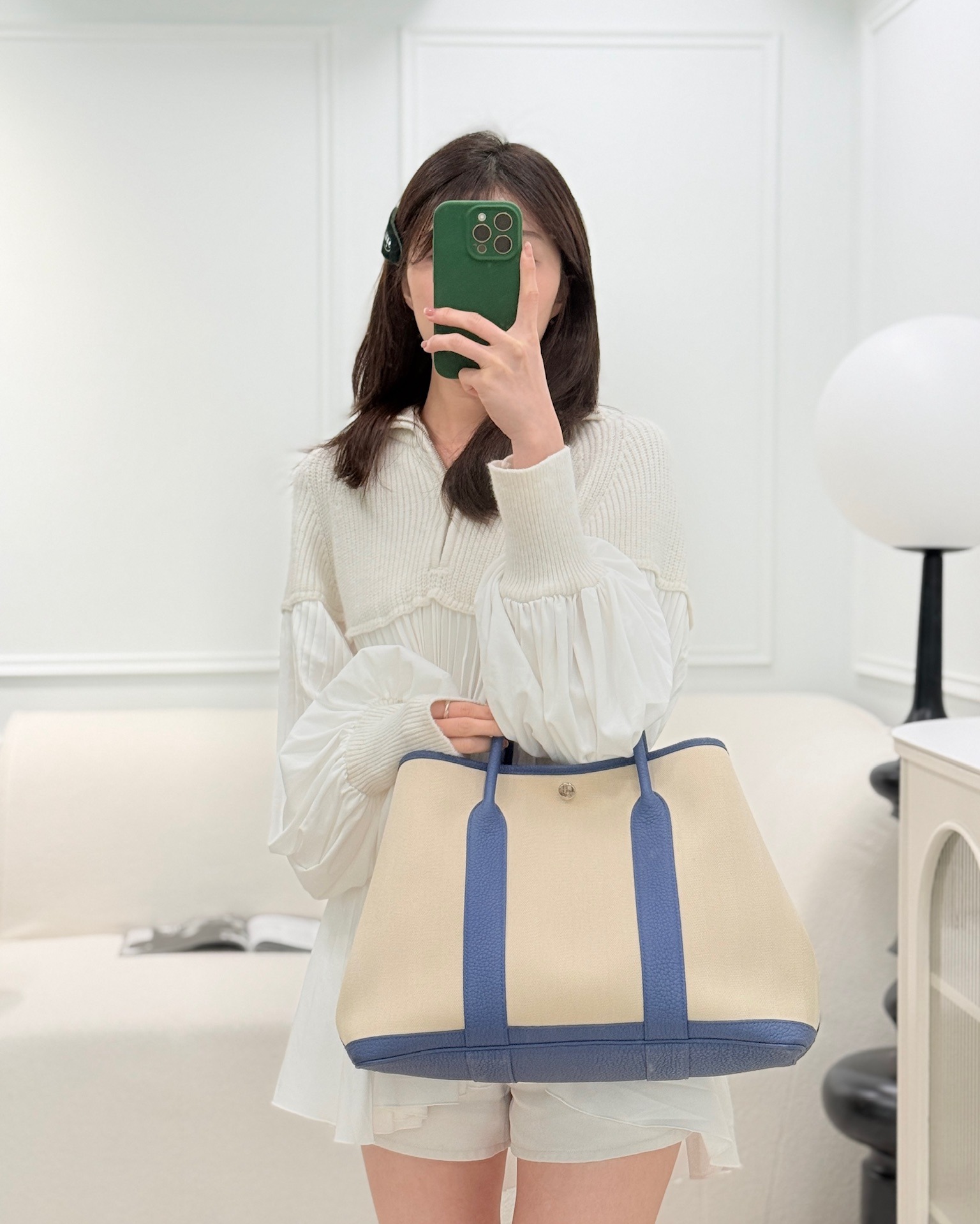 Hermès Garden Party 36 Toile Natural Canvas Blue