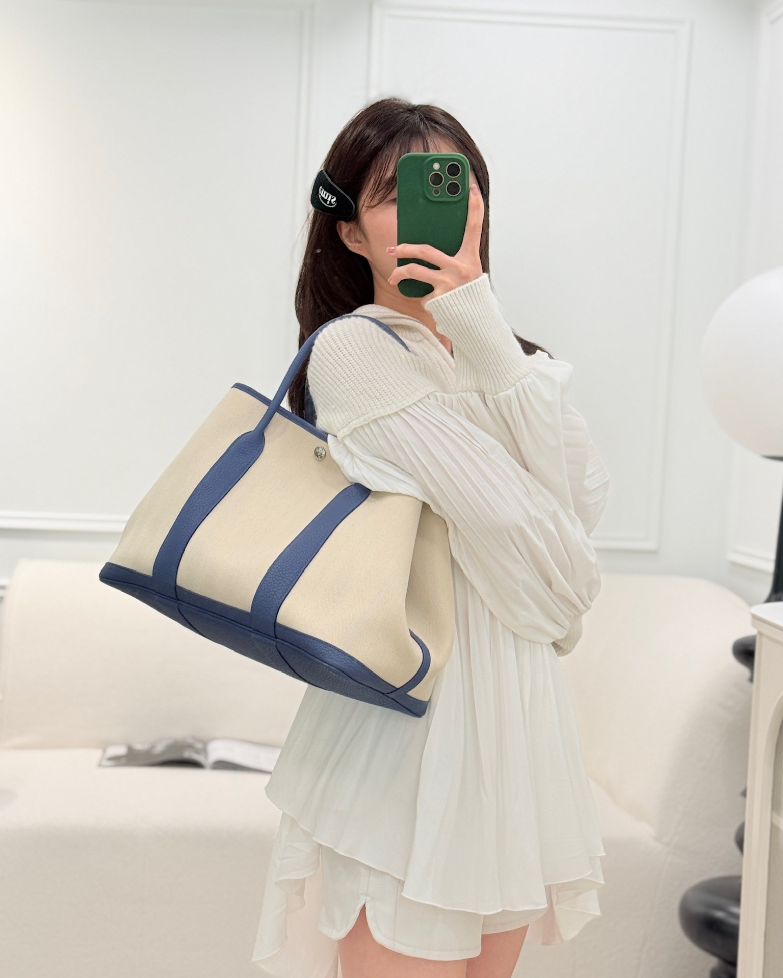 Hermès Garden Party 36 Toile Natural Canvas Blue