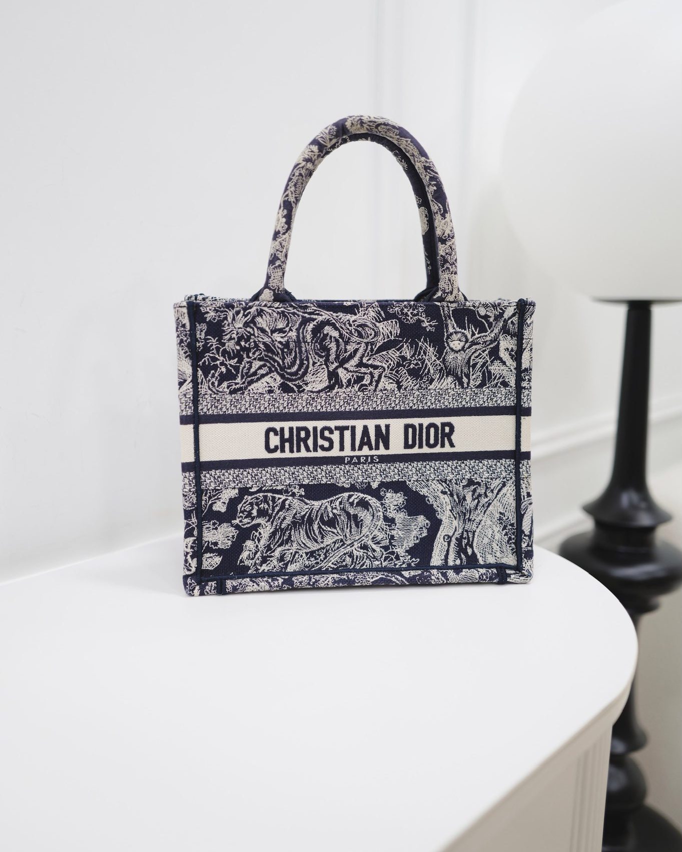 Dior New Small Book Tote Embroidered Toile De Jouy Navy