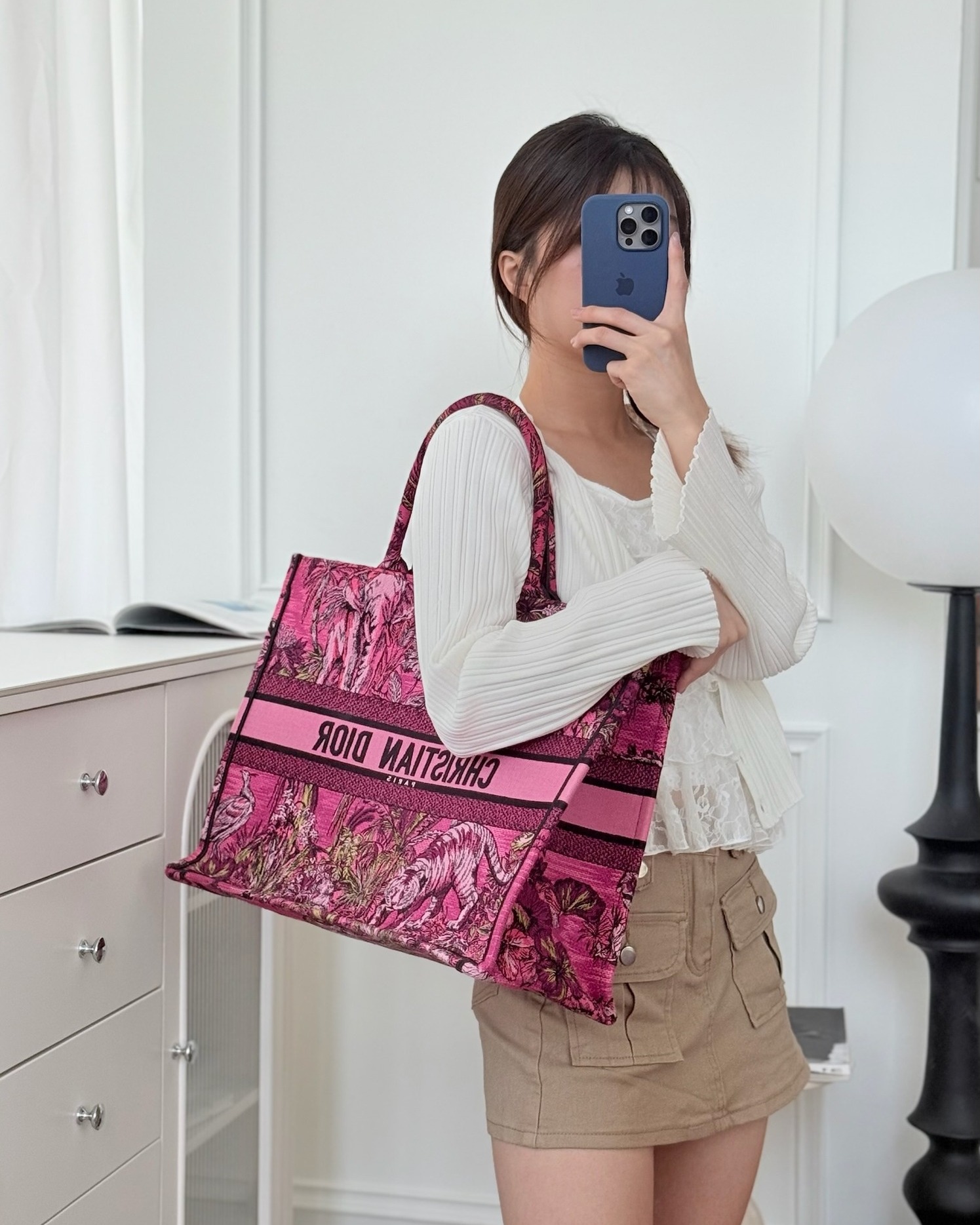 Dior Large Pink Book Tote Canvas