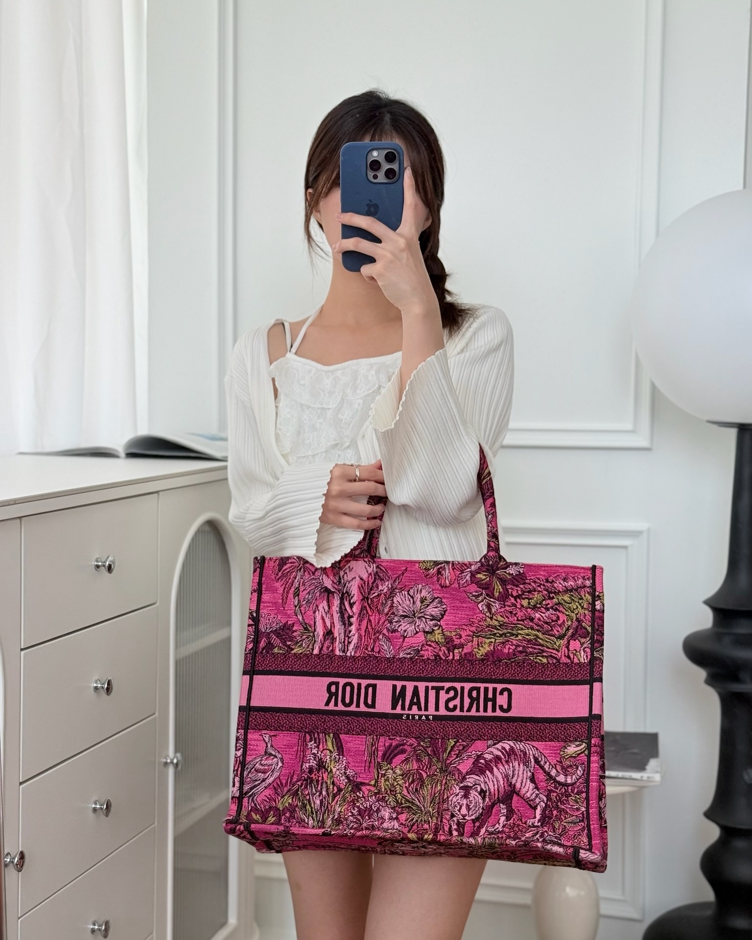 Dior Large Pink Book Tote Canvas