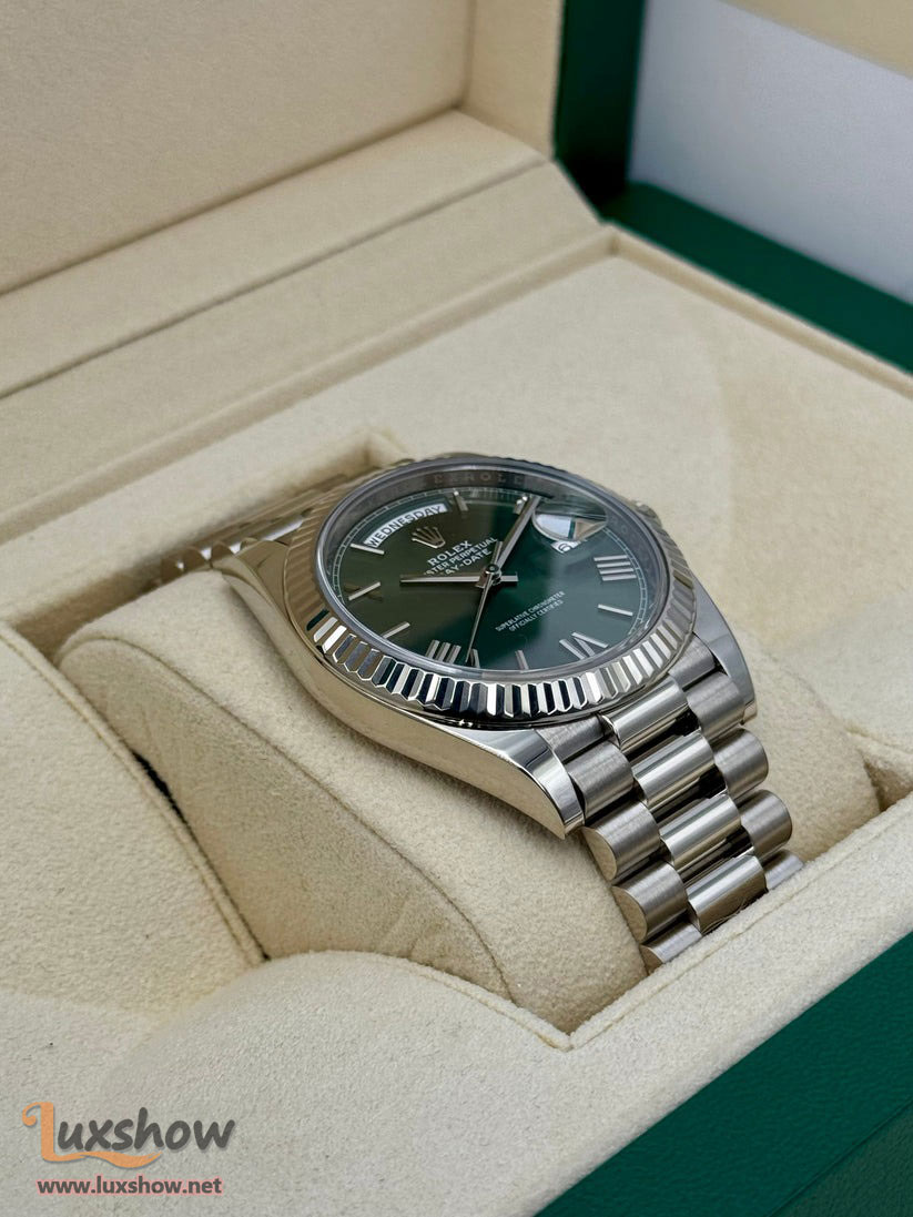 Rolex Day-Date 40mm 228239 White Gold Olive Dial