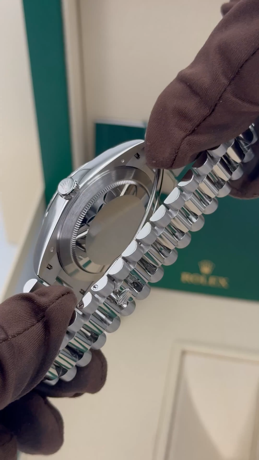 Rolex Day-Date Platinum 40mm 228236 Fluted Bezel President Bracelet Ice Blue Roman Numeral Dial