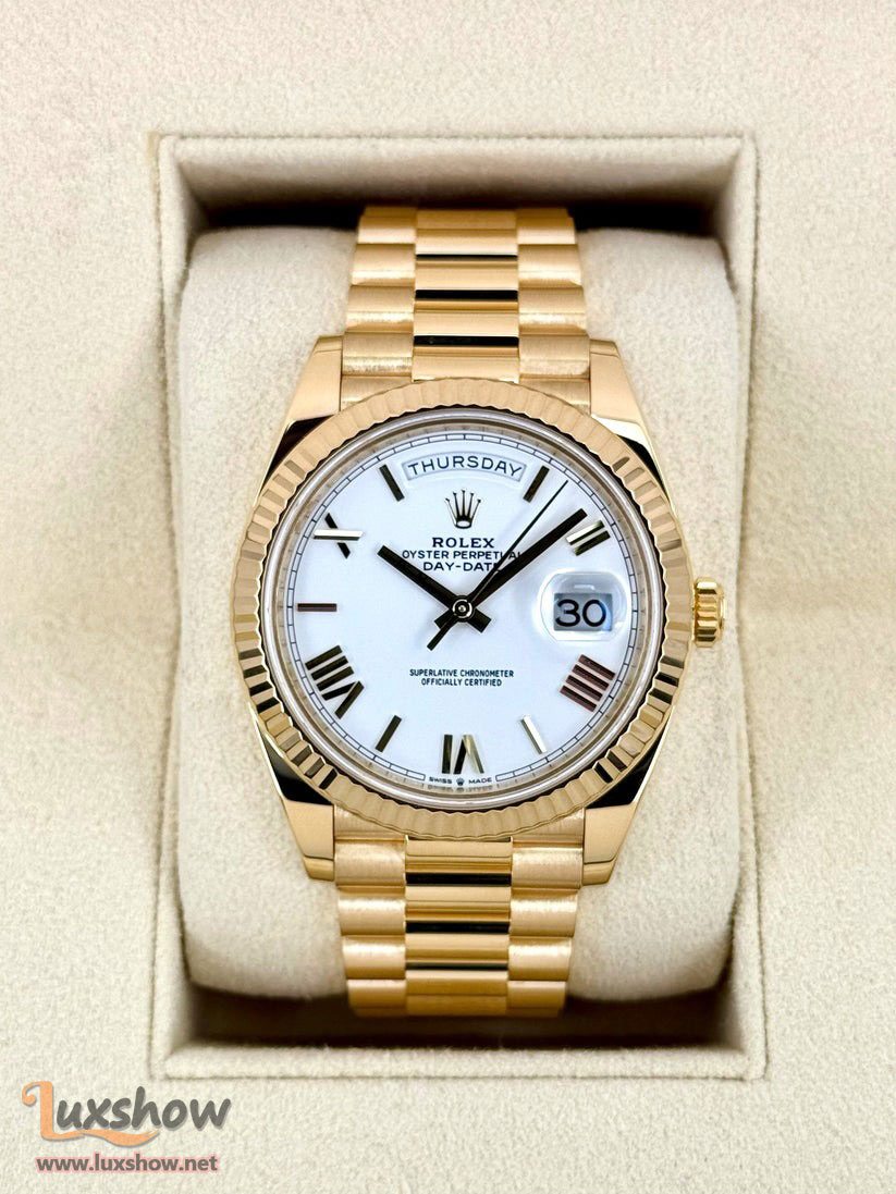 Rolex Day-Date 40mm 228238 18K Yellow Gold Presidential Bracelet White Dial