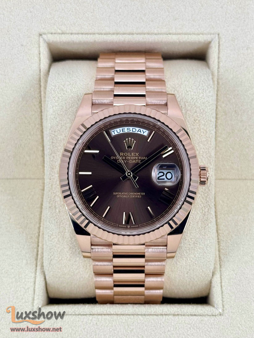Rolex Day-Date 40mm 228235 Presidential Everose Gold Chocolate Dial