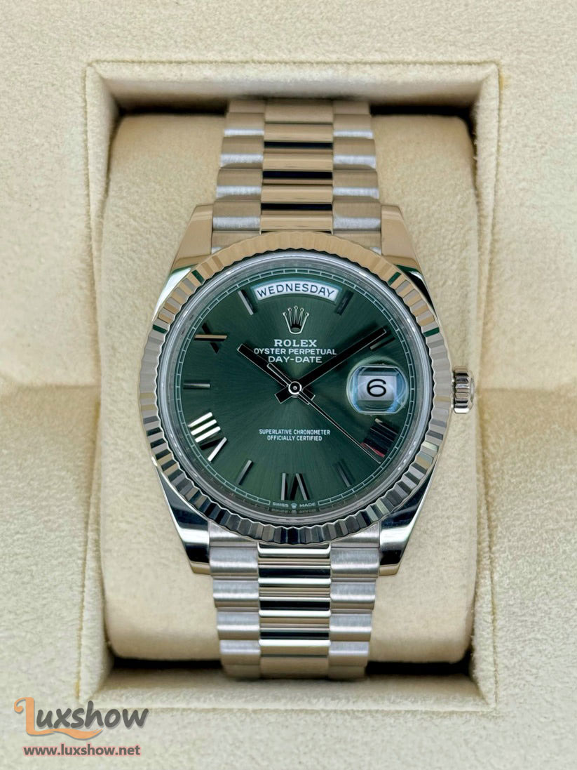 Rolex Day-Date 40mm 228239 White Gold Olive Dial