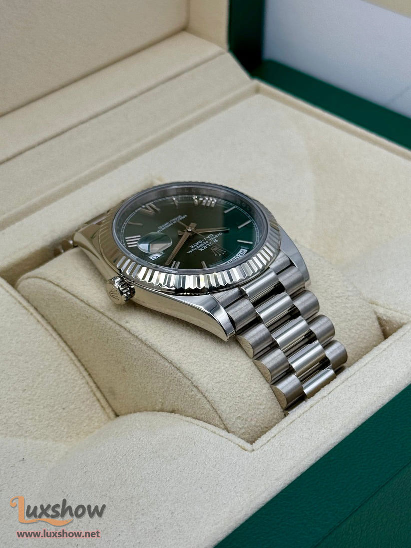 Rolex Day-Date 40mm 228239 White Gold Olive Dial
