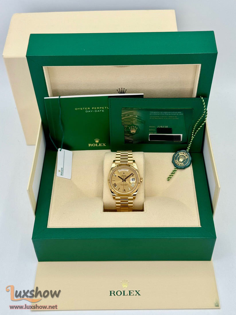 Rolex Day-Date 40mm 228238 Presidential 18kt Yellow Gold Champagne Roman Numeral Dial