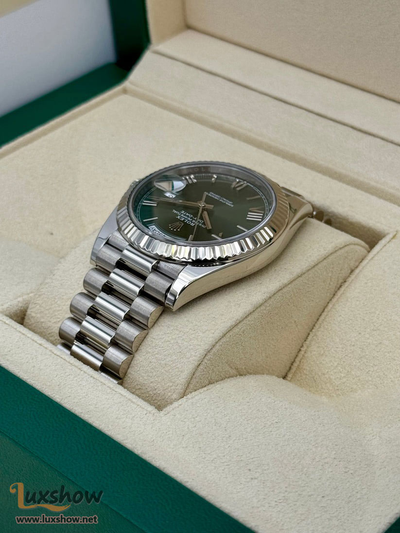 Rolex Day-Date 40mm 228239 White Gold Olive Dial