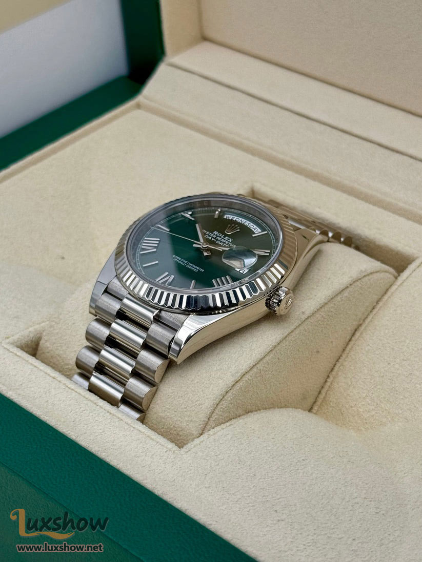 Rolex Day-Date 40mm 228239 White Gold Olive Dial