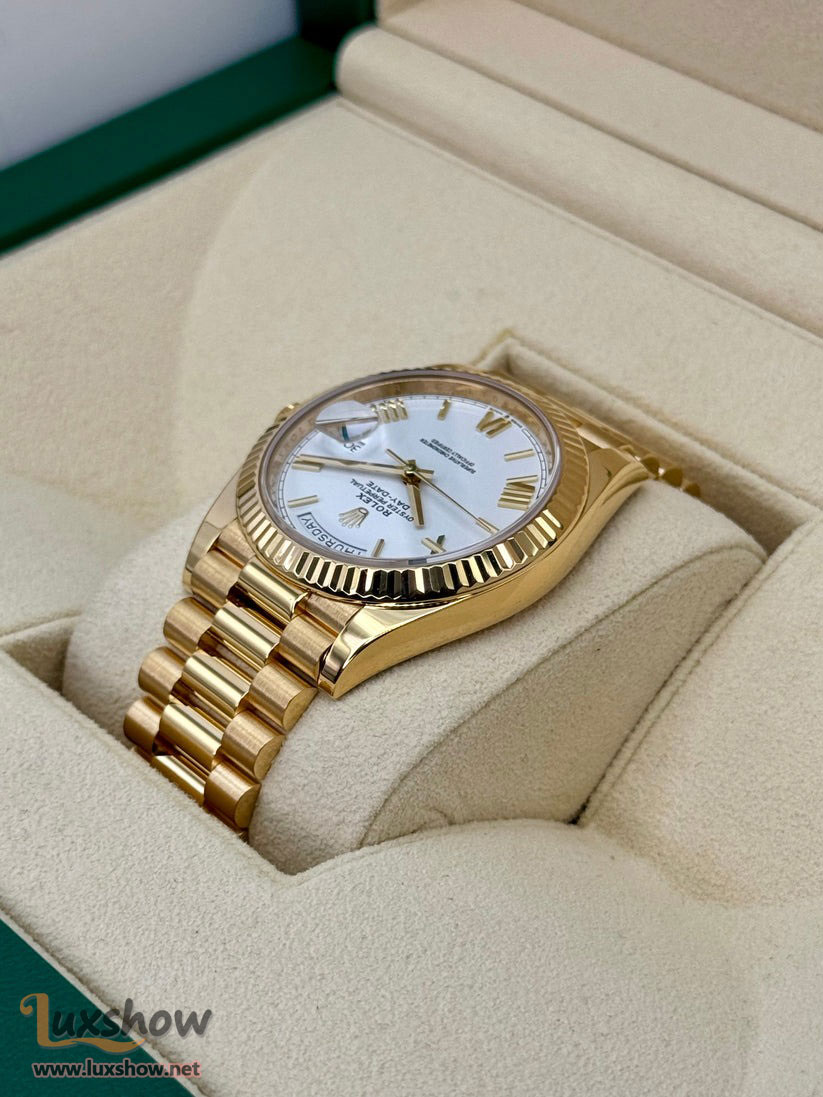Rolex Day-Date 40mm 228238 18K Yellow Gold Presidential Bracelet White Dial