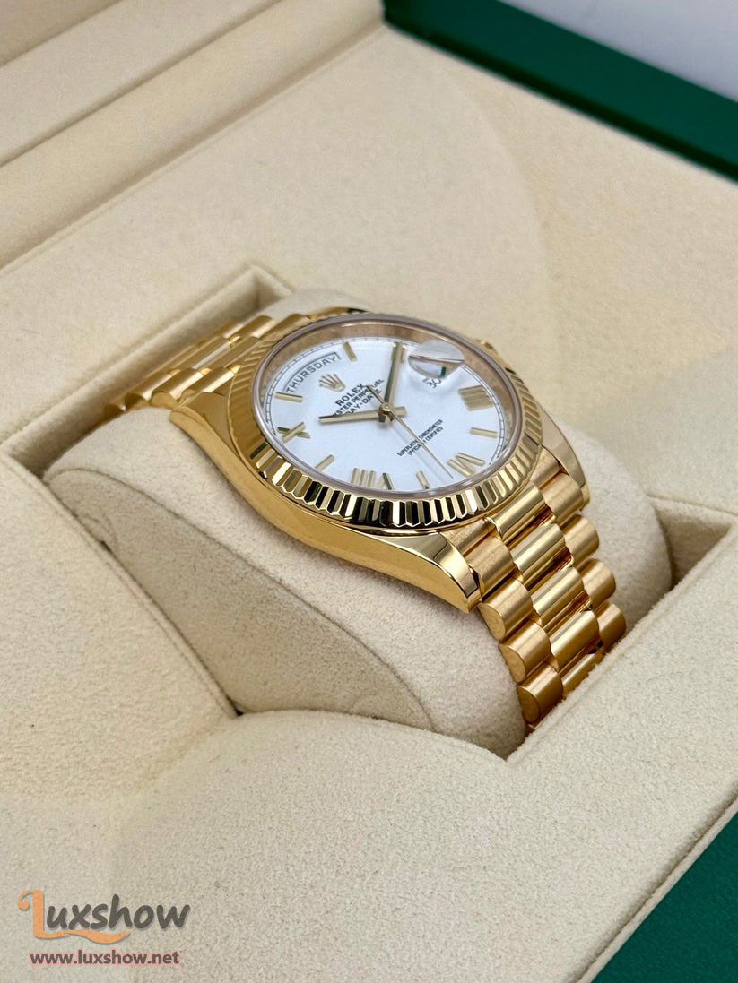 Rolex Day-Date 40mm 228238 18K Yellow Gold Presidential Bracelet White Dial