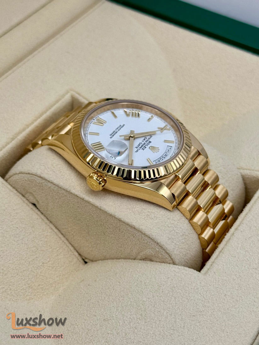 Rolex Day-Date 40mm 228238 18K Yellow Gold Presidential Bracelet White Dial