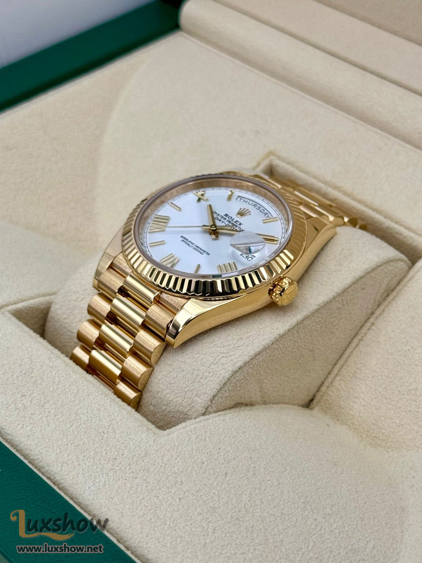 Rolex Day-Date 40mm 228238 18K Yellow Gold Presidential Bracelet White Dial