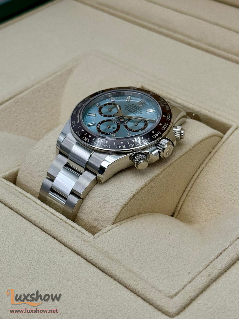 Rolex Cosmograph Daytona 40mm 126506 Platinum Ice-Blue Diamond Baguette Dial Oyster Bracelet