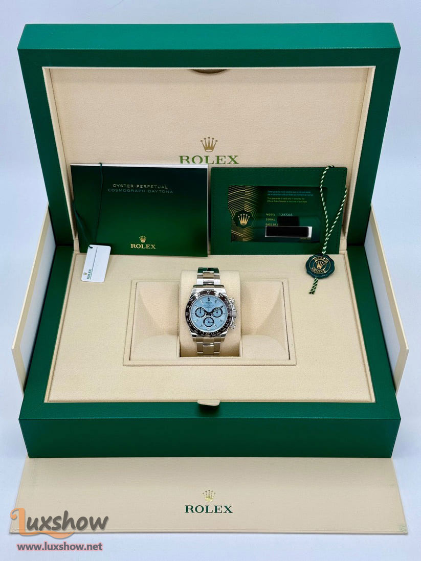 Rolex Cosmograph Daytona 40mm 126506 Platinum Ice-Blue Diamond Baguette Dial Oyster Bracelet