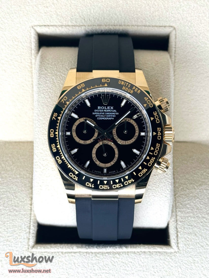 Rolex Cosmograph Daytona 40mm 126518LN 18K Yellow Gold Oysterflex Bracelet Bright Black Dial