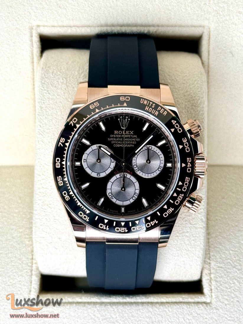 Rolex Cosmograph Daytona 40mm 126515LN 18 kt Everose Gold Oysterflex Bracelet Black Dial