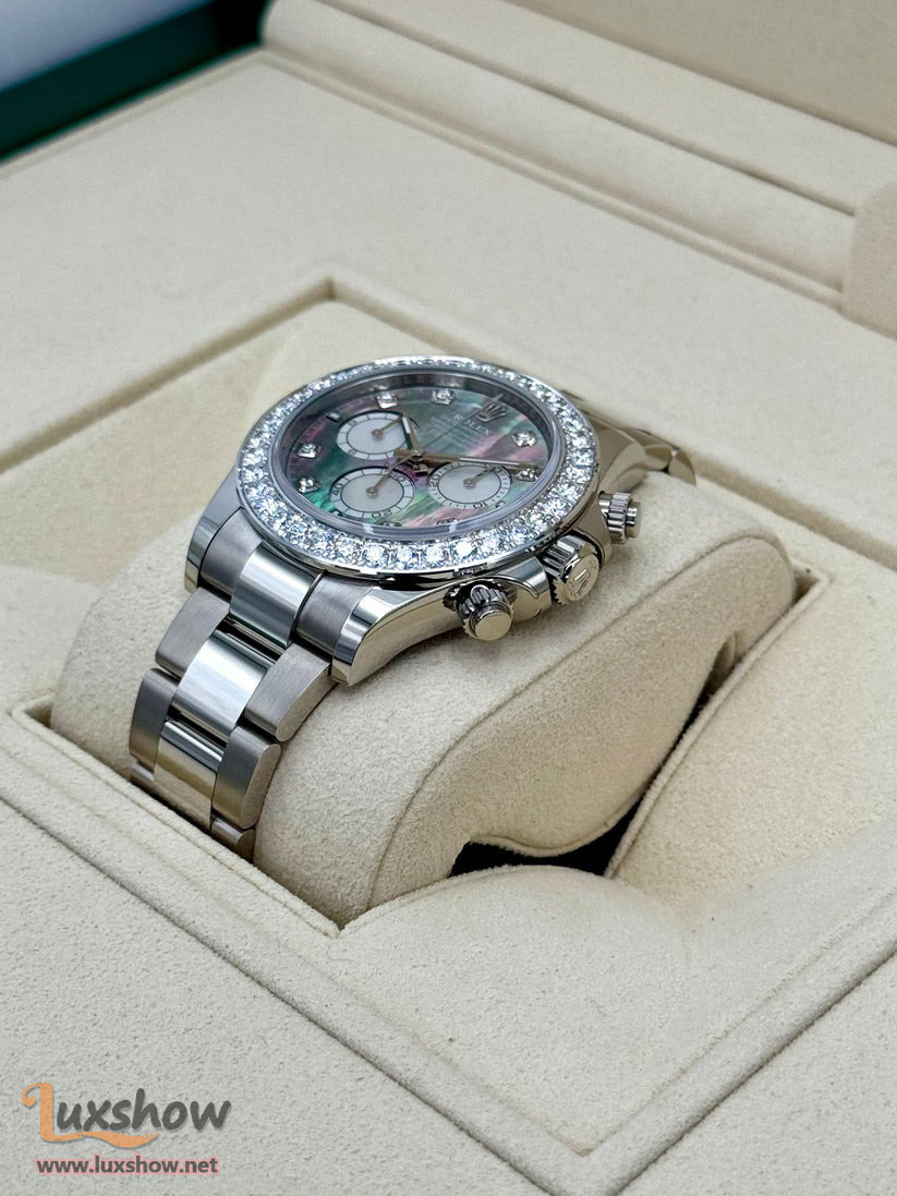 Rolex Cosmograph Daytona 40mm 126579RBR 18k White Gold Mother of Pearl Diamond Dial Factory Diamond Bezel Oyster Bracelet