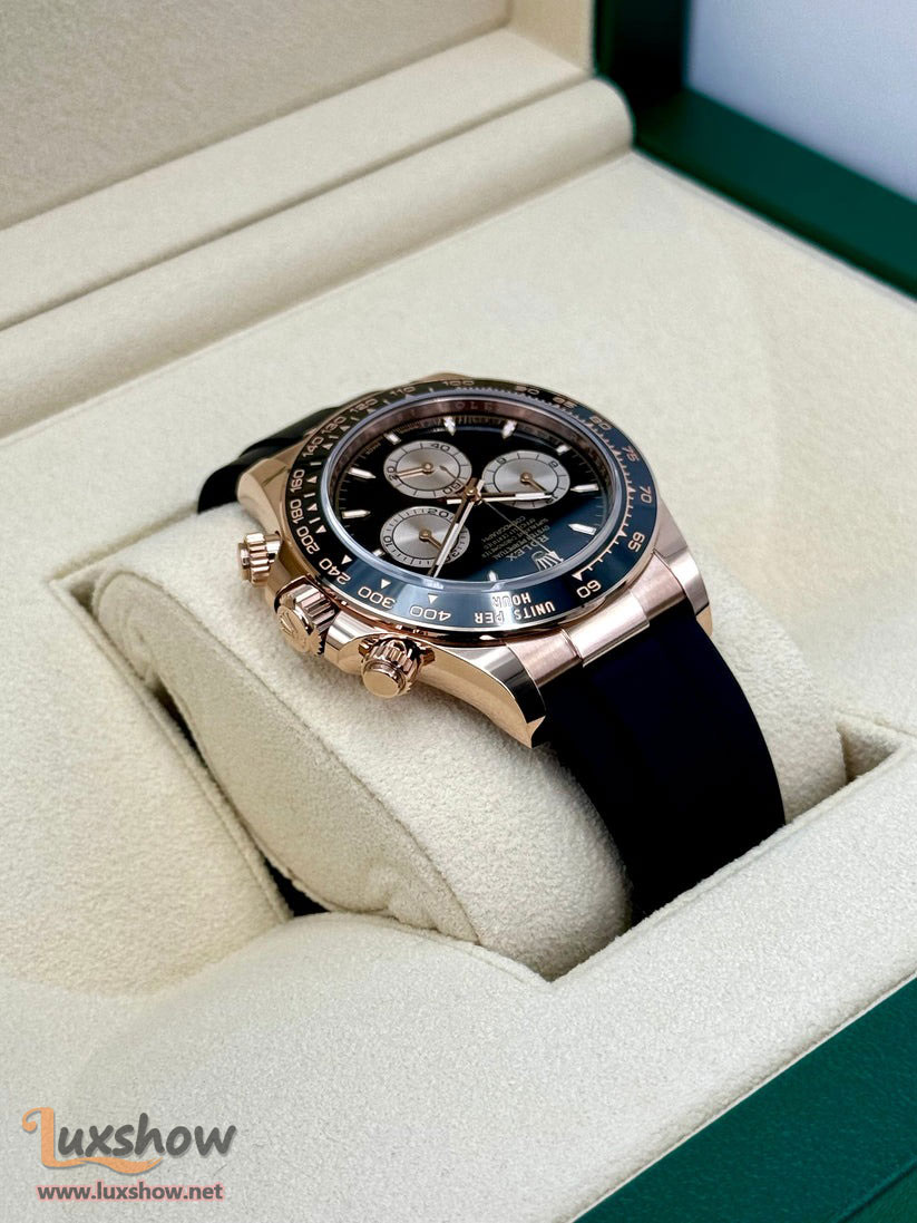 Rolex Cosmograph Daytona 40mm 126515LN 18 kt Everose Gold Oysterflex Bracelet Black Dial